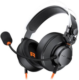 Cougar VM410 Tournament Edition Wired Gaming Headphones, 53mm Graphene Diaphragm Drivers, 9.7mm Noise Cancellation Mic, 4 Pole to 3 Pole Adapter, Crosswalk Reduction, Black/Orange | CG-HS-VM410-TRNMNT